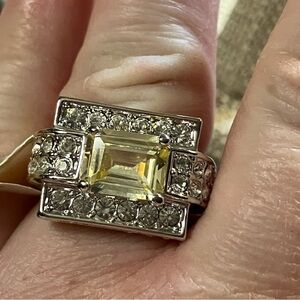 NWT Camille Lucie Pale Yellow Cocktail Ring 8.5 Silver Tone Statement